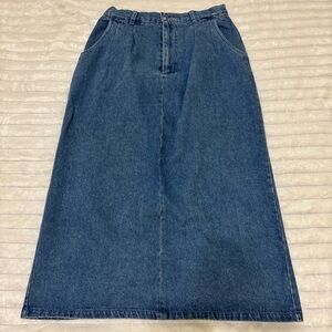 Averrce vintage 90s denim high rise pleated midi skirt preppy girlhoodcore, sz 8